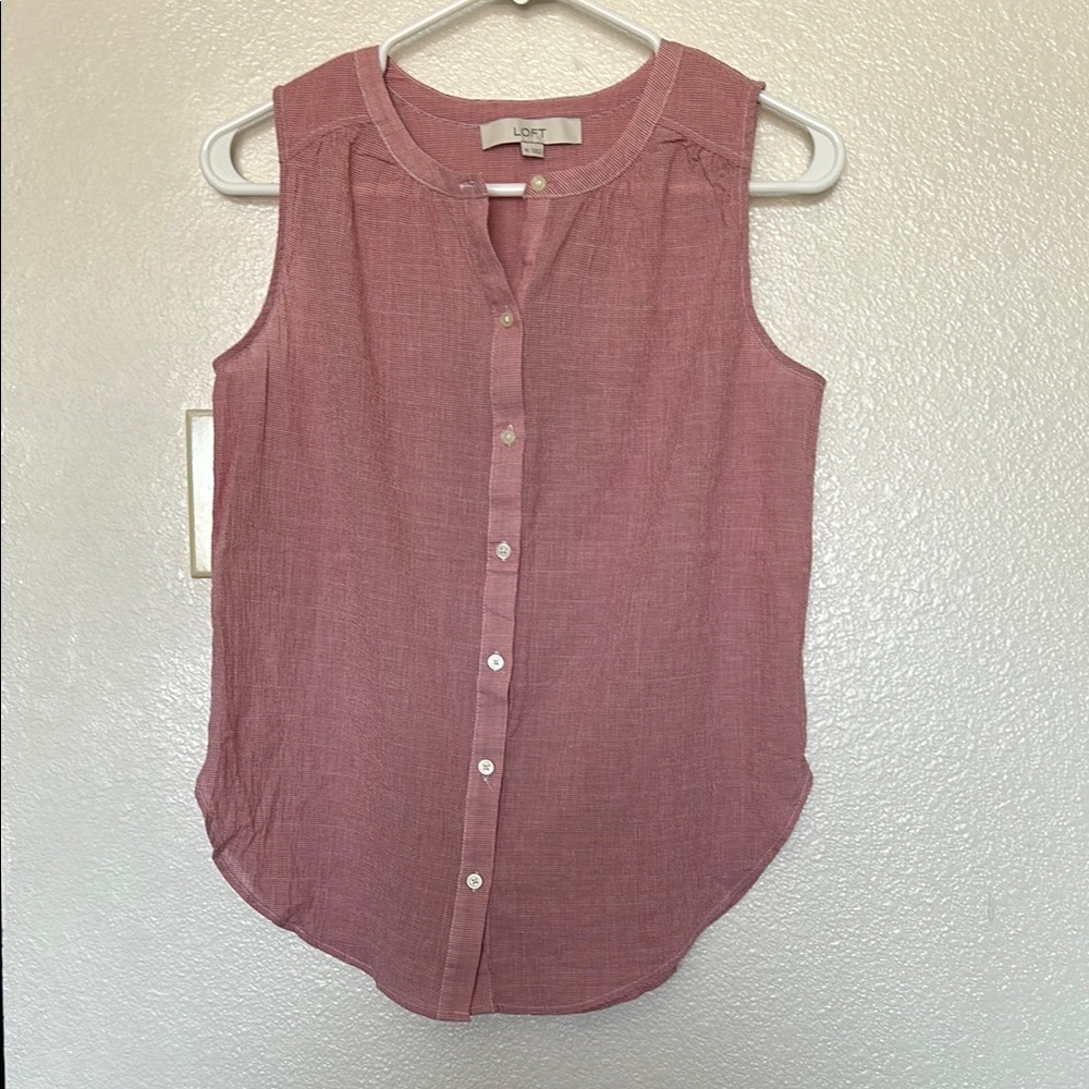 LOFT Pink Sleeveless Button Down Shirt with Mandarin Collar, Size: XS